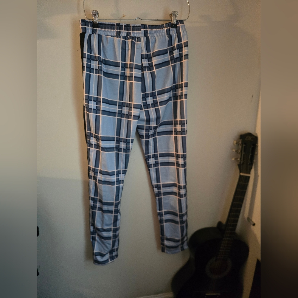Mens Blue Plaid Men's Track Pants